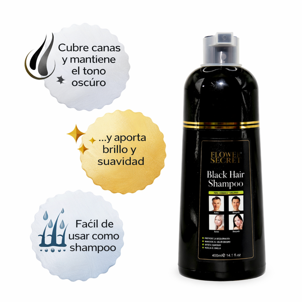 Shampoo cubre canas tono negro: cubre canas, aporta brillo y es fácil de usar como un shampoo