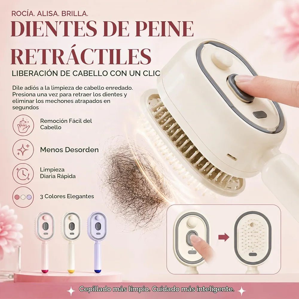 Cepillo con vapor con dientes retráctiles para quitar el pelo acumulado con un clic
