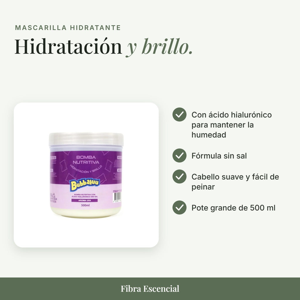 Beneficios de la mascarilla hidratante aroma uva: ácido hialurónico, sin sal, suavidad y pote de 500 ml