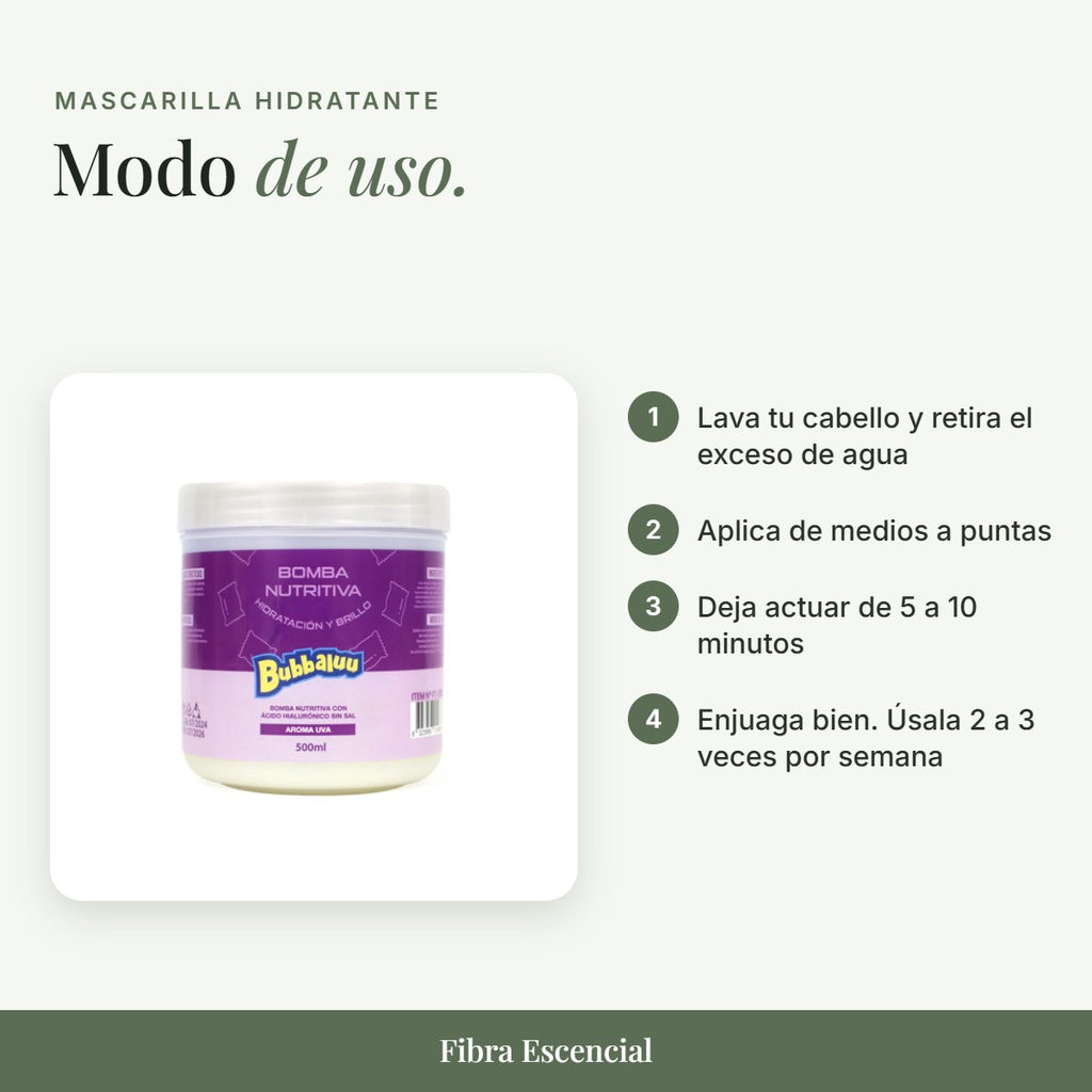 Modo de uso de la mascarilla hidratante aroma uva en 4 pasos