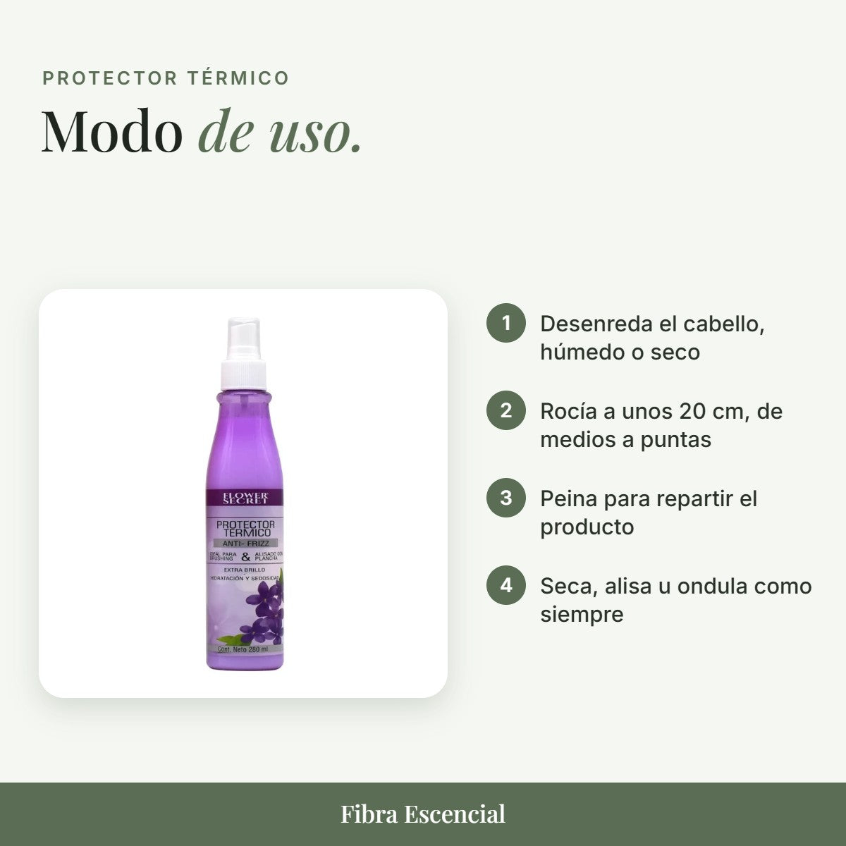 Modo de uso del protector térmico anti frizz en 4 pasos